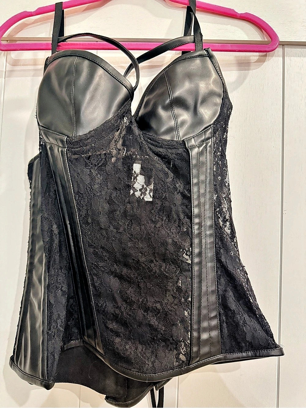 Windsor Midnight Mood Lace And Faux Leather Corset Top Black XL